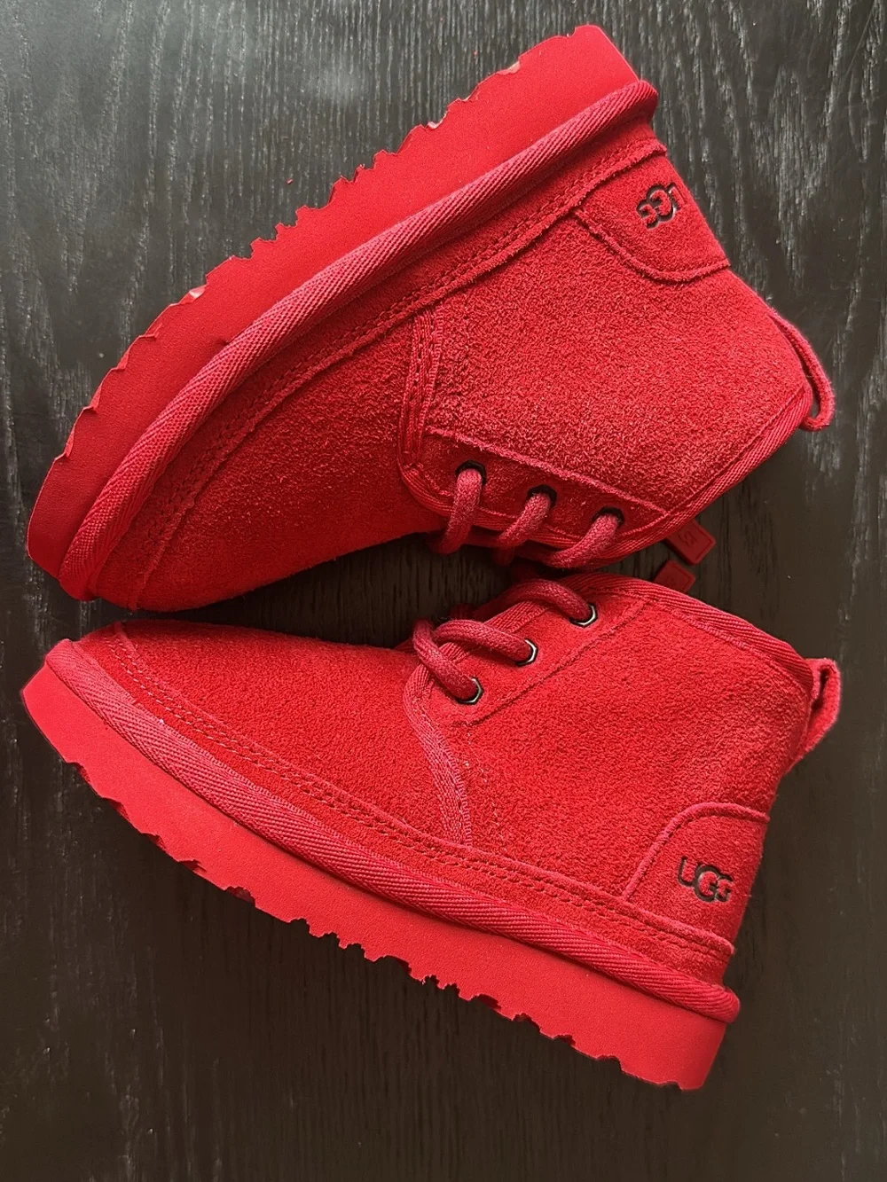 UGG Neumel Red Suede Toddler Lace-Up Boot.